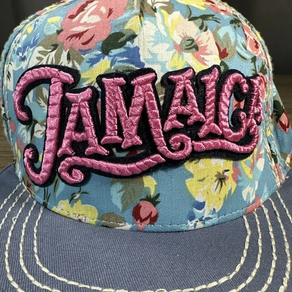 Jamaica Cap Blue Pink Floral SnapBack Surf Classic Embroidered Spell Out Logo